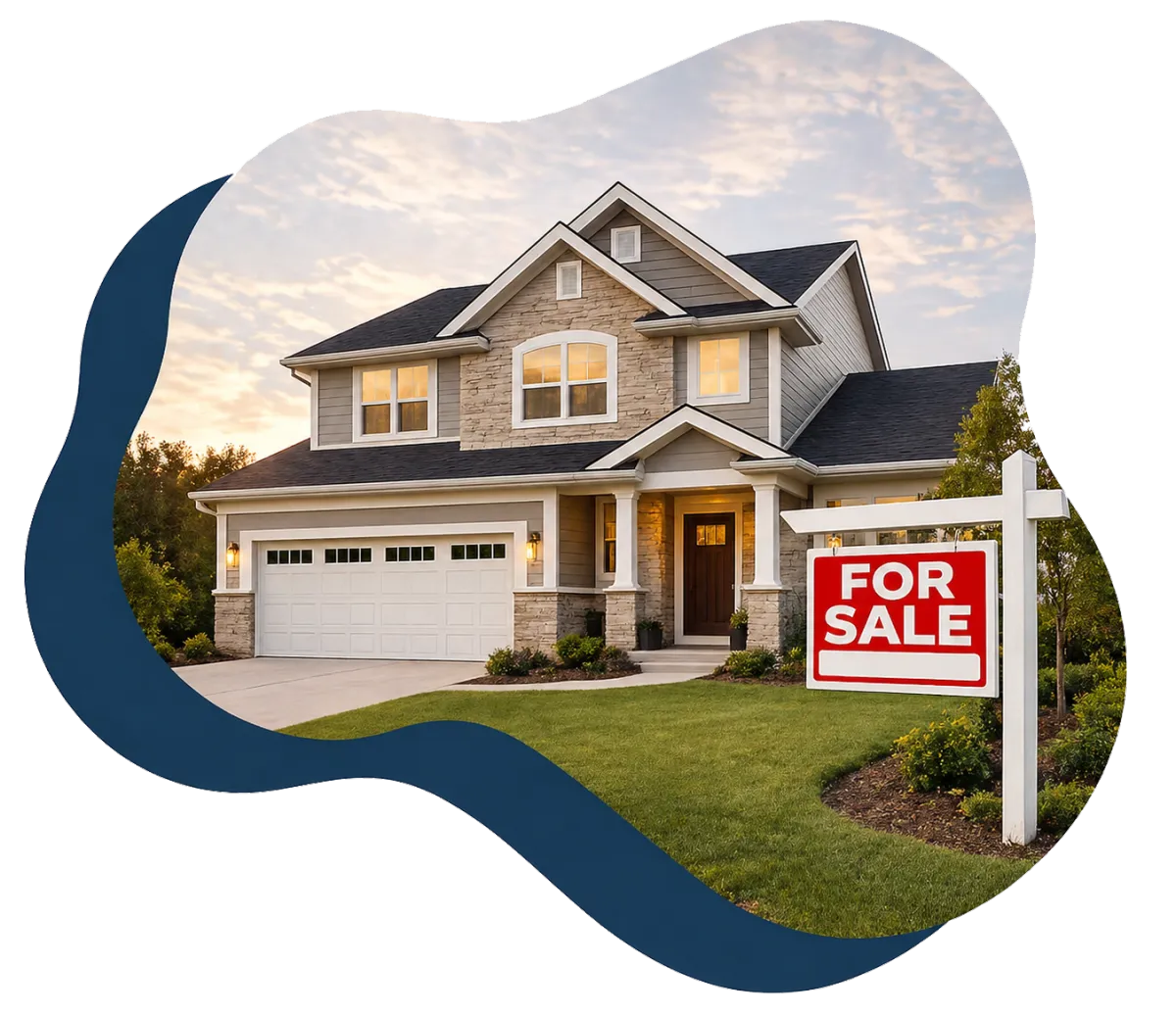 Two story home with a for sale sign