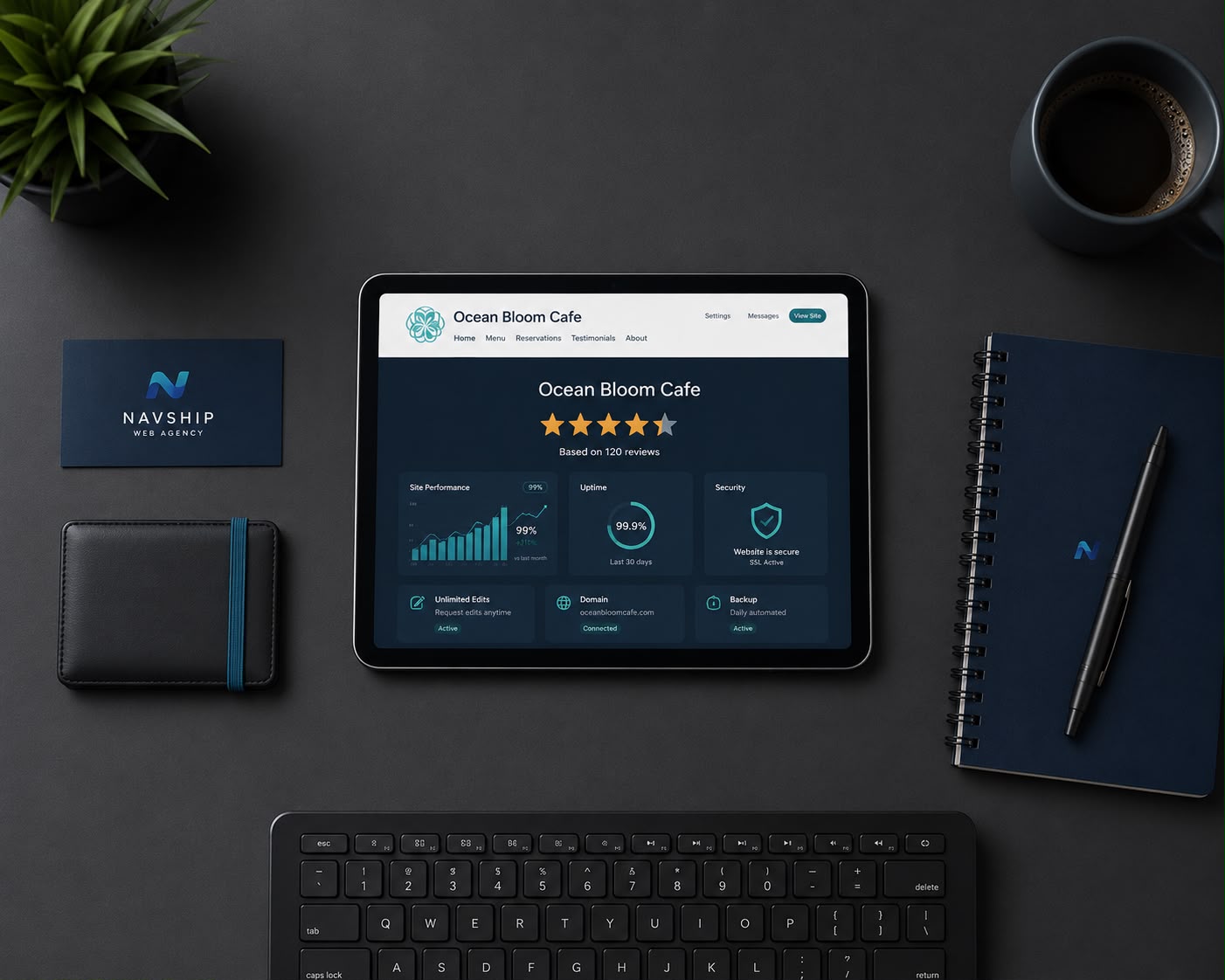 Local business website showing customer reviews and payment integrations