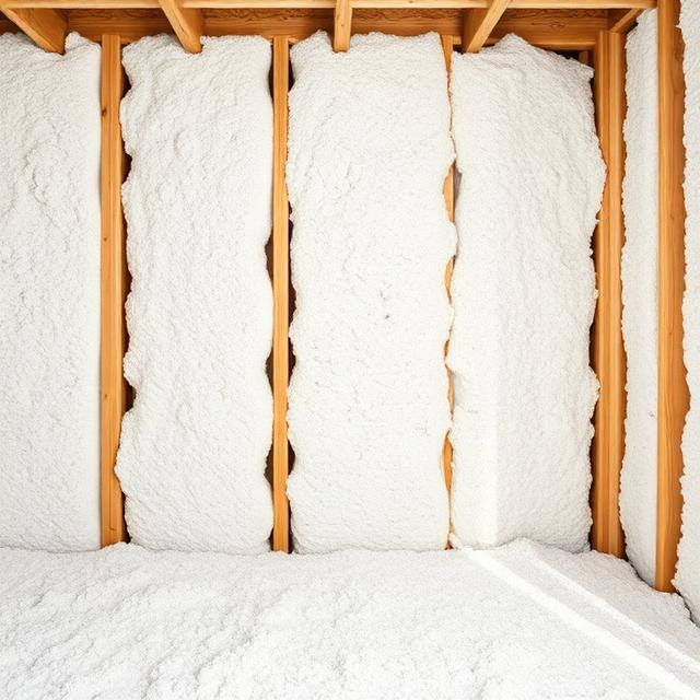 white blown in insulation in between wall joists