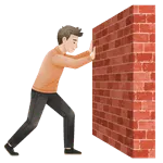 man pushing against a wall