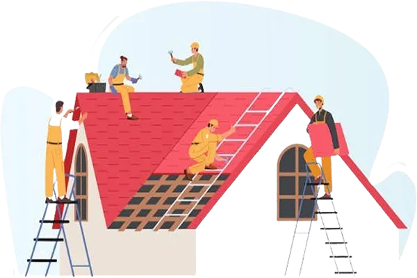 Roofers working on roof icon
