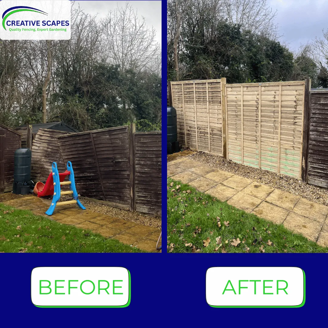 Venetion slatted fencing installation for a modern garden in Bicester