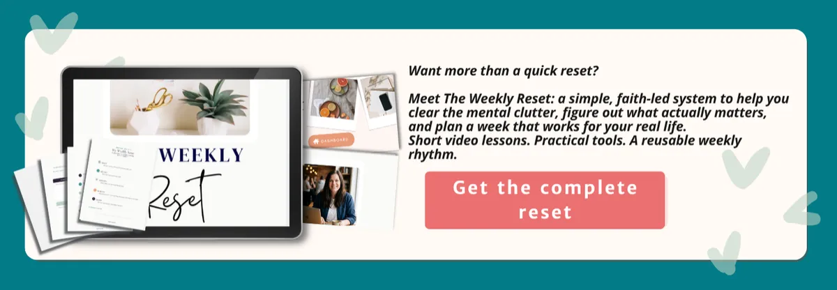 Banner with paid offer of weekly reset: short video lessons and workbook..