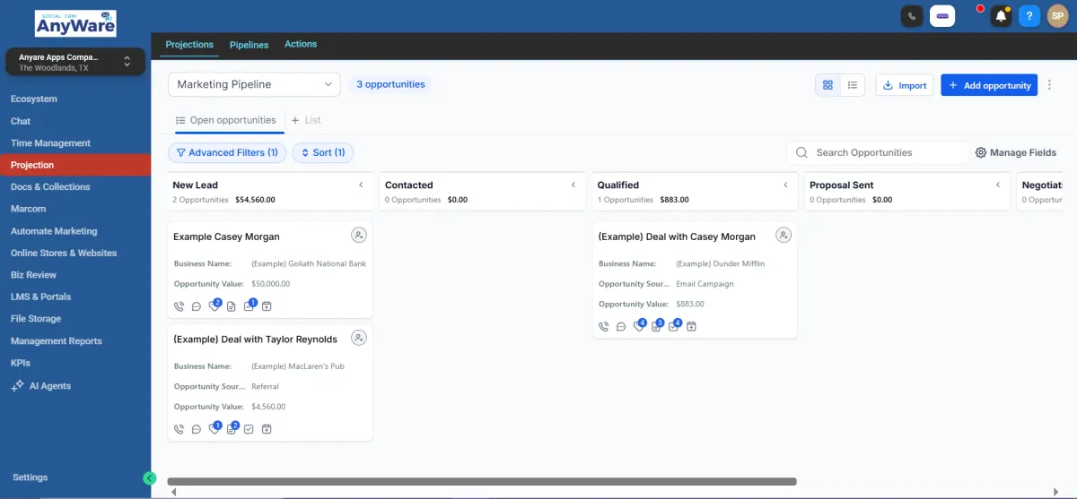 CRM AnyWare Pipeline Page