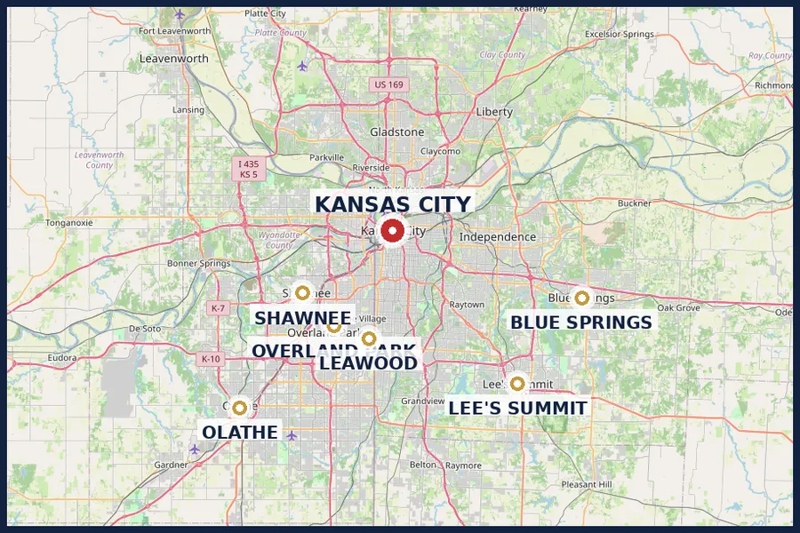 Architectural blueprint graphic highlighting the Kansas City service area