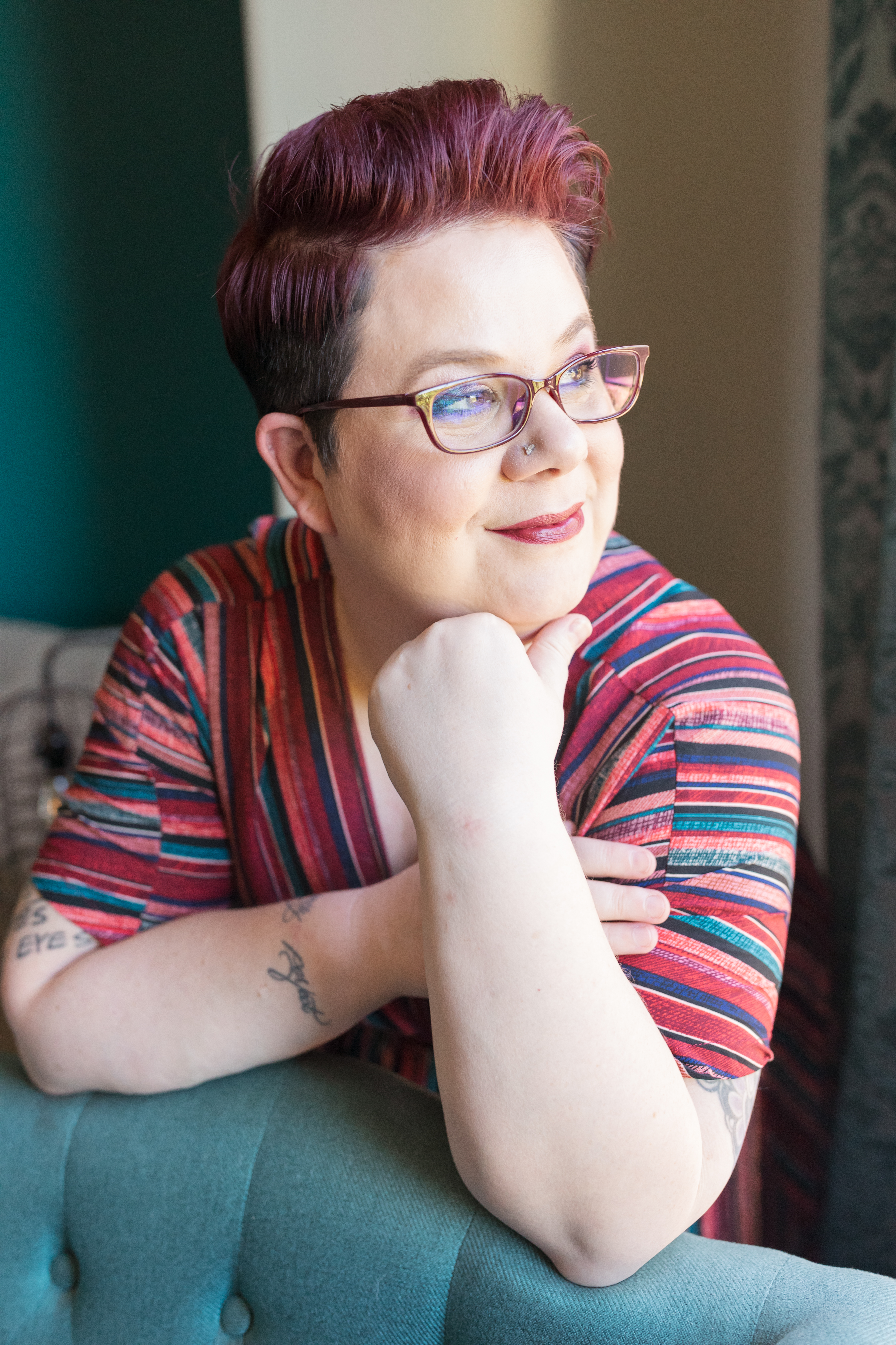 Elaine Turso host of Fall in Love with Follow Up -  looking out window