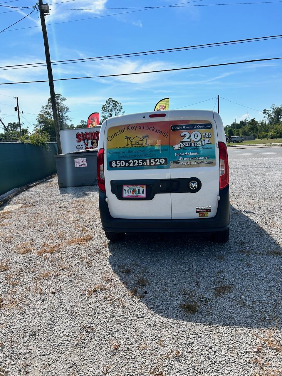 A welcoming office front of Coastal Keys Locksmith with clear signage, a glass door, and a well-kept entrance. The setting is bright and inviting, showing accessibility and professionalism in a Panama City neighborhood.