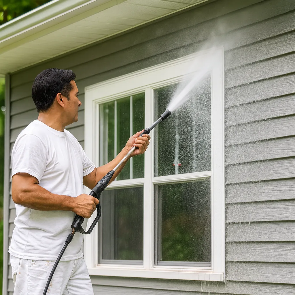 Waterblasting exterior surfaces in Huntly