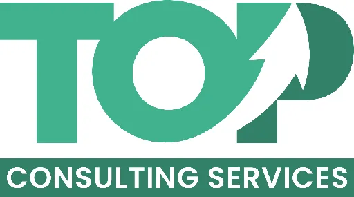 Top Consulting Services logo with bold white text and an upward arrow 