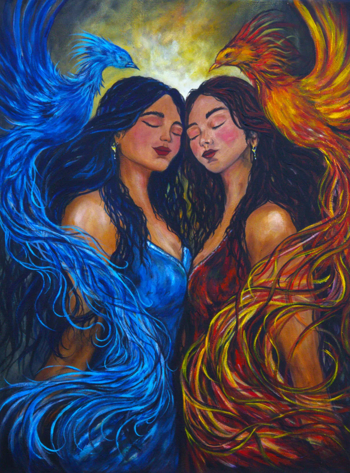 Gemini Zodiac Goddess painting with airy, twin-like energy