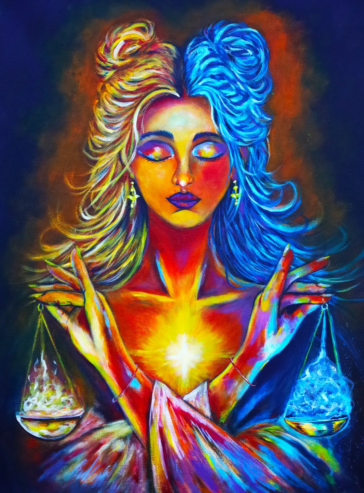 Leo Zodiac Goddess painting with radiant golden tones