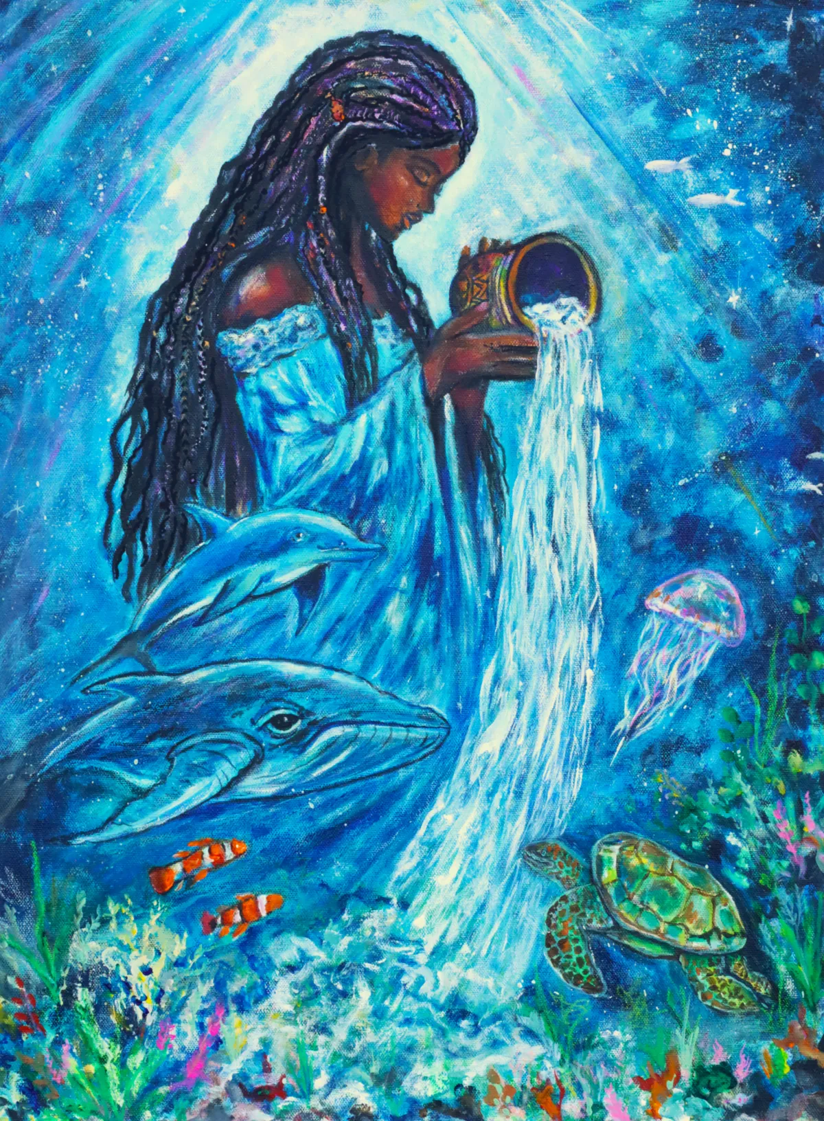 Virgo Zodiac Goddess painting with grounded, star-mapped detail