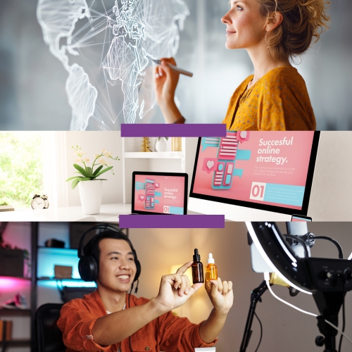 Dermocosmetic trainees practicing protocols in a bright training studio with instructor guidance.