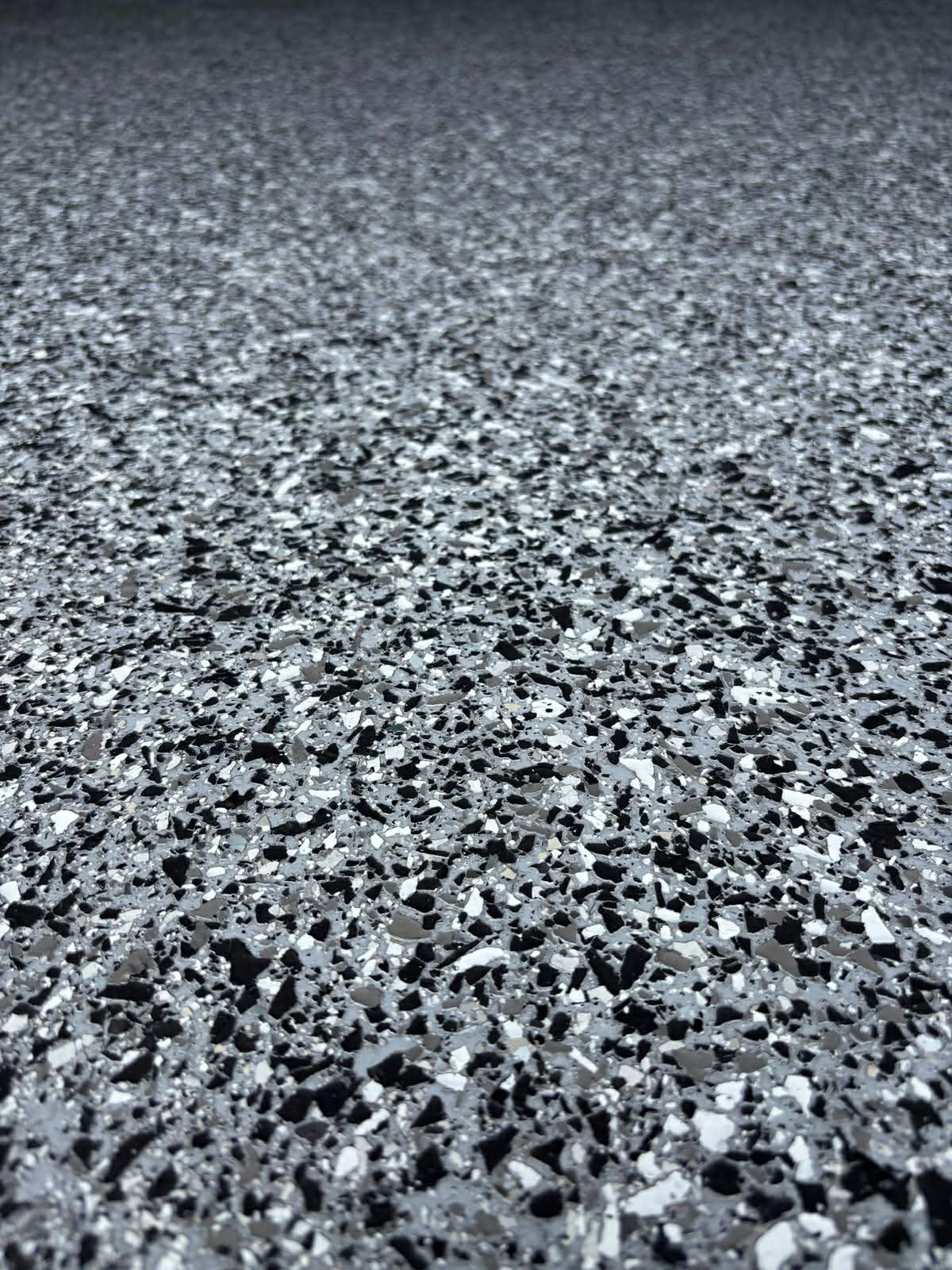 black white and grey flake epoxy floor