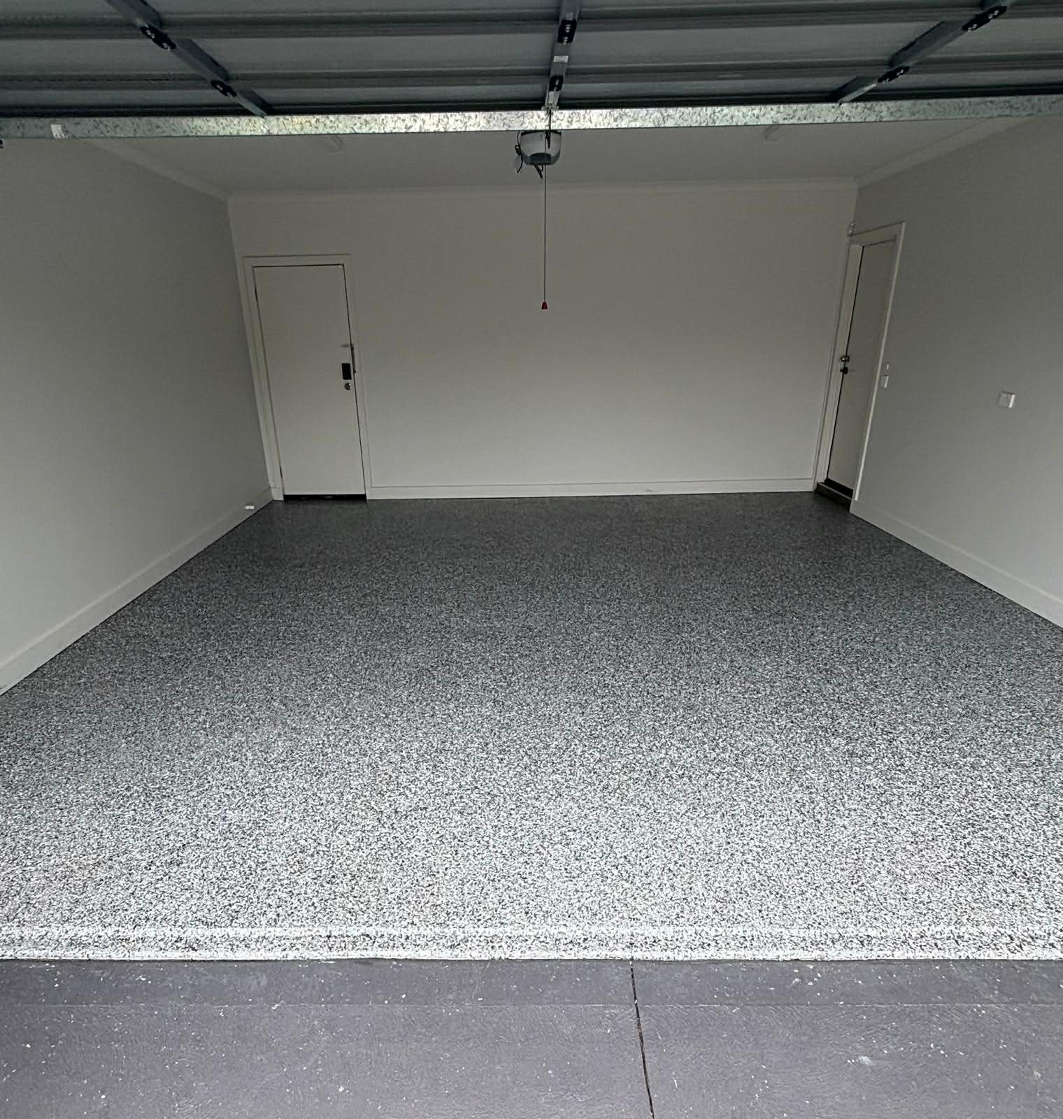 black and white flake epoxy floor