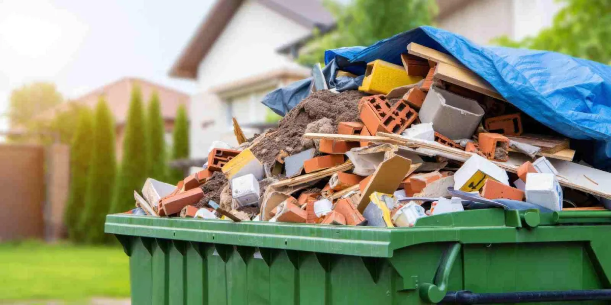 Residential debris removal and junk hauling services in a green roll-off dumpster