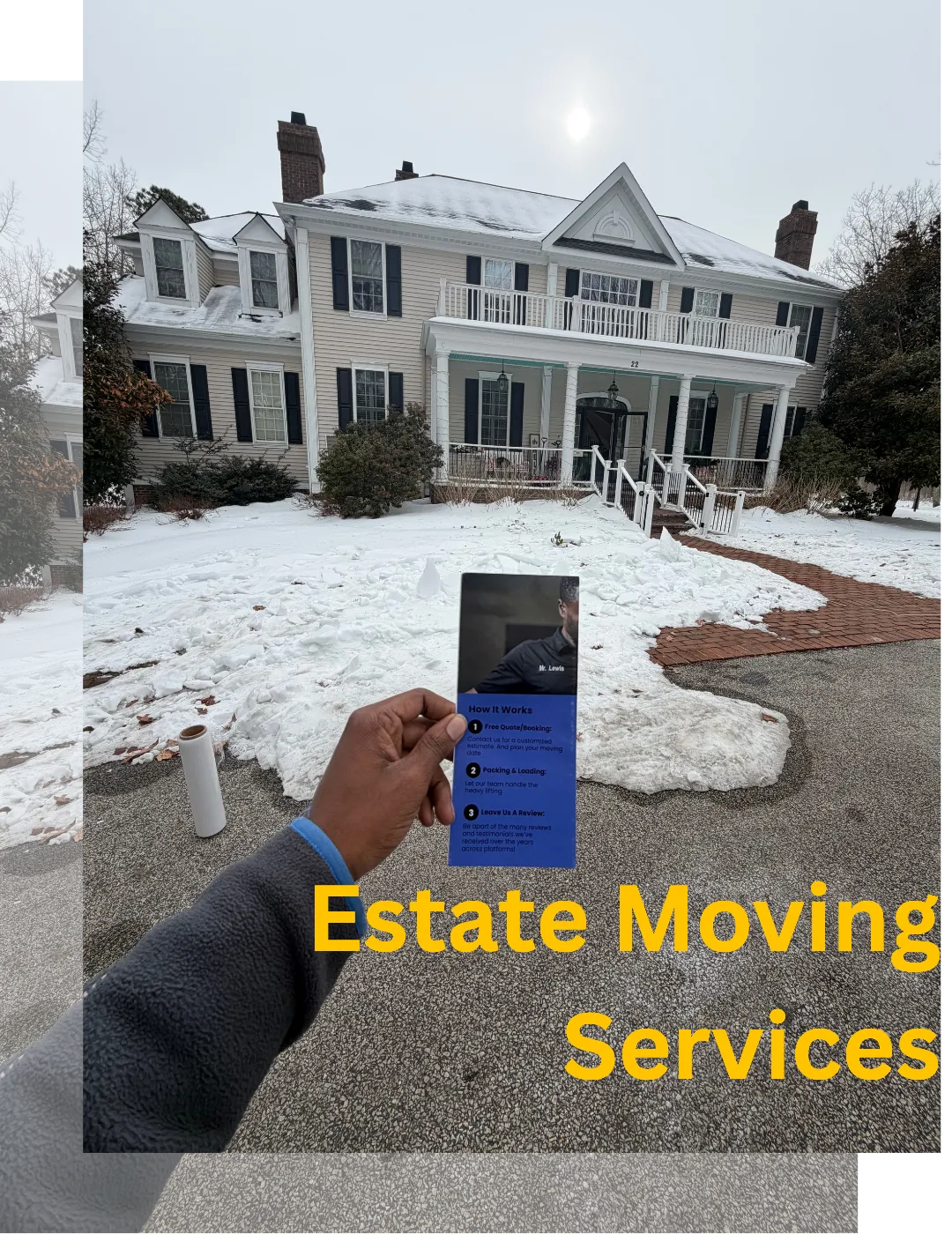 Photo of a room during a local move, with furniture and household items carefully wrapped in blue moving blankets and secured for transport. A mattress, framed item, and other belongings are staged and protected, demonstrating professional moving services. The image includes the text “Local Moving Services” in large yellow lettering.