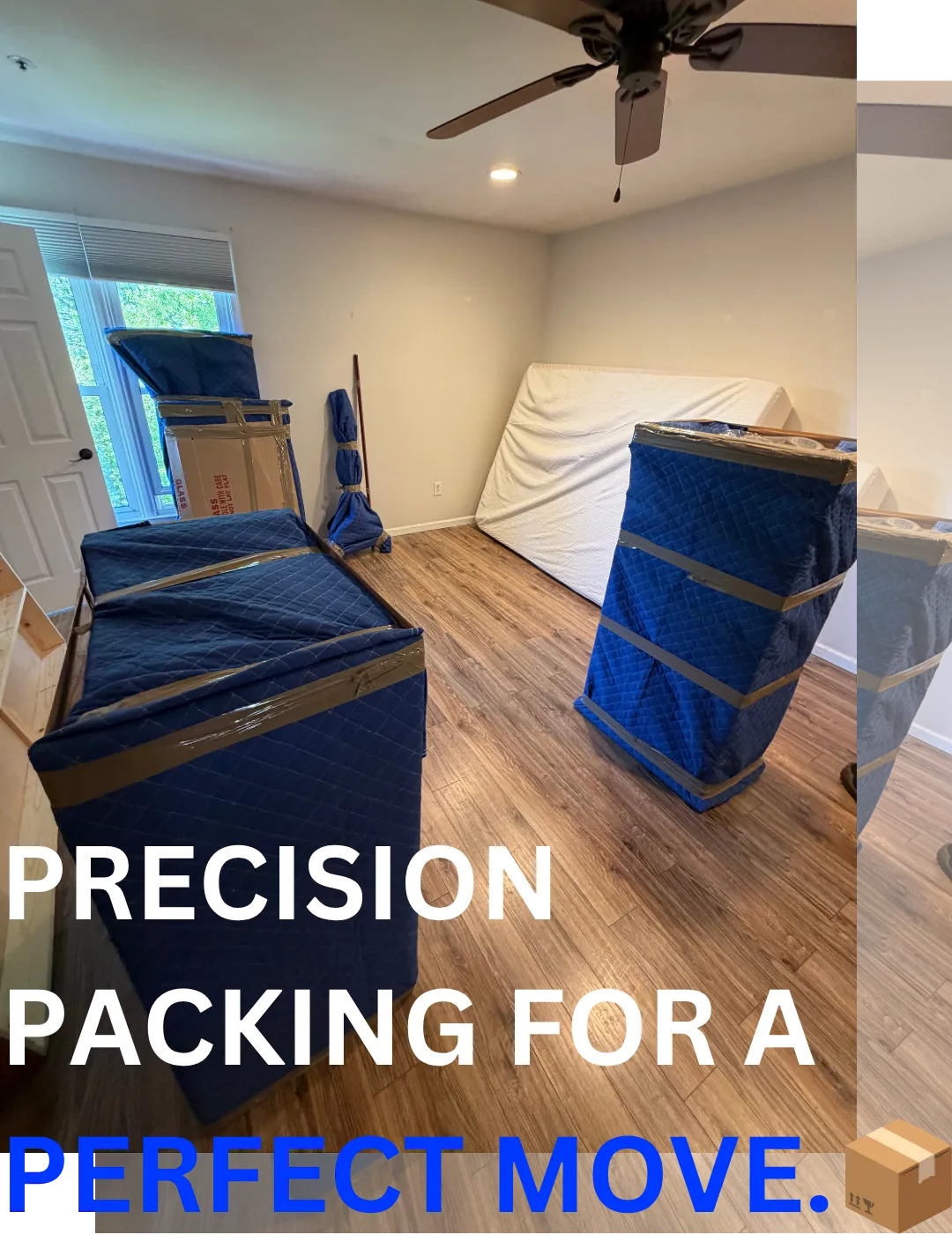 Professionally packed moving truck loaded with labeled boxes and protected household items prepared for safe transportation.