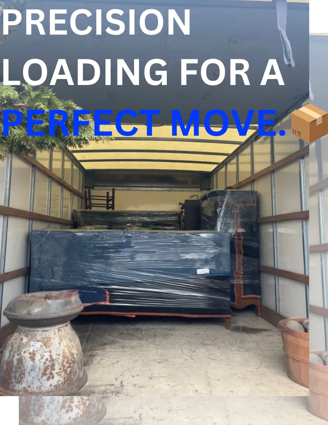 Wrapped furniture securely loaded inside a moving truck by professional movers using moving blankets and proper loading methods for a local residential move in New Jersey.