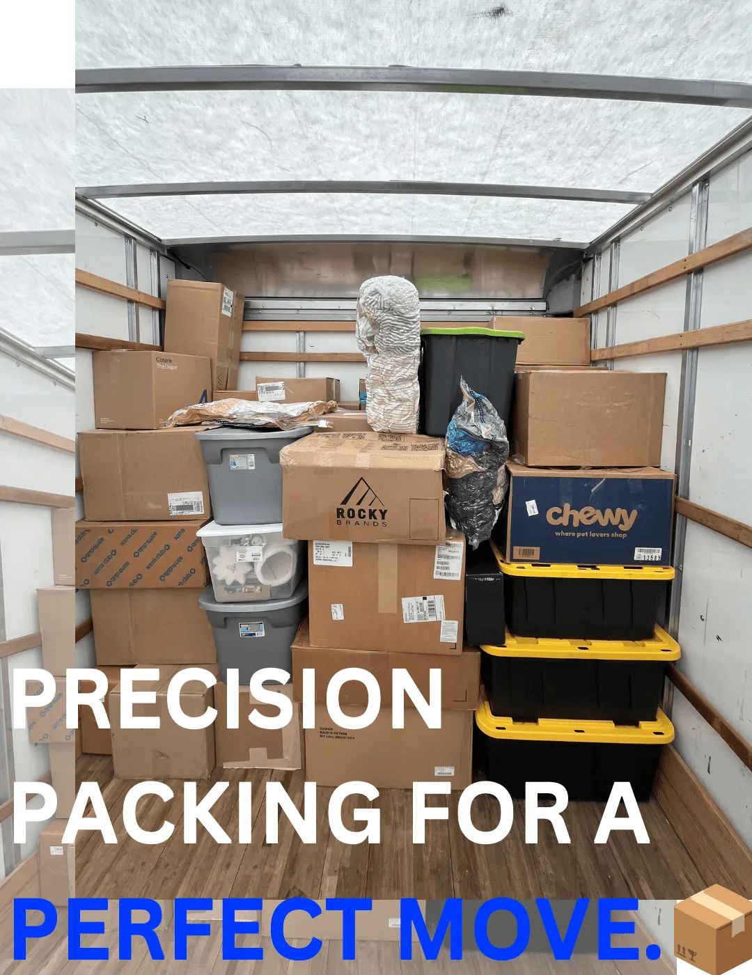 Room with stacked moving boxes, a small table, and a chair, showcasing a prepared space for moving services by Keep It Moving Services NJ.