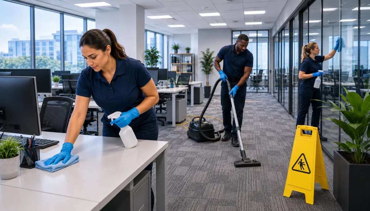 Professional office cleaning in progress