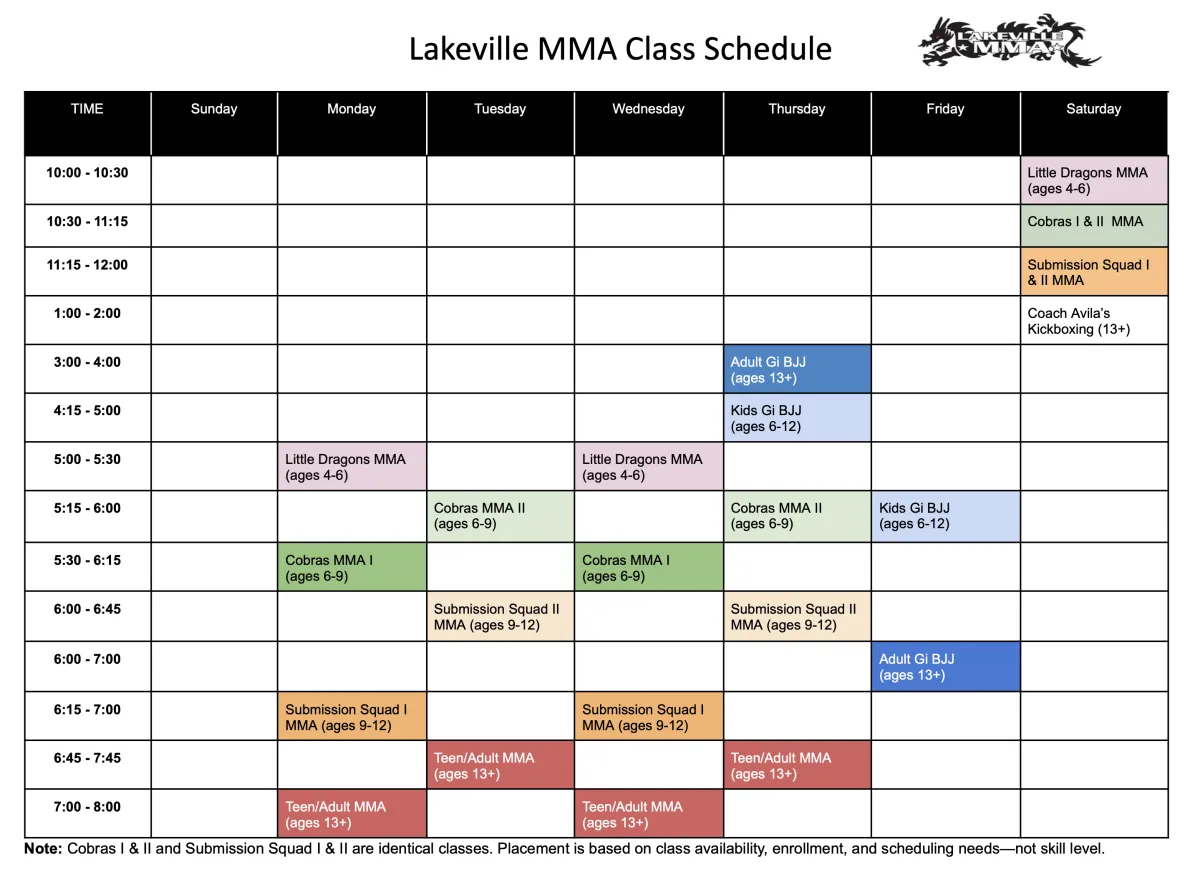 Laville MMA class calendar