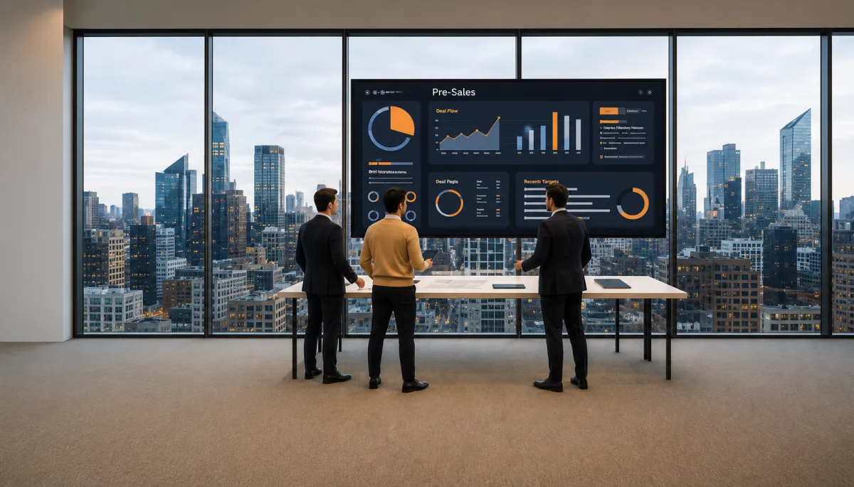 Property developers reviewing a pre-sales dashboard for an off-plan project