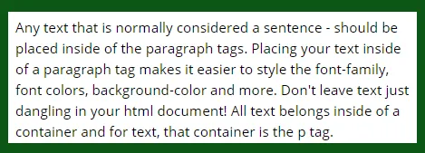 results of using a paragraph tag in html code