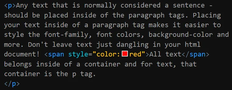 html span tag shown in code