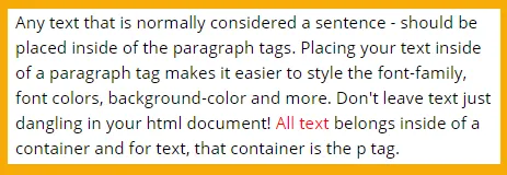 results of using a paragraph tag in html code