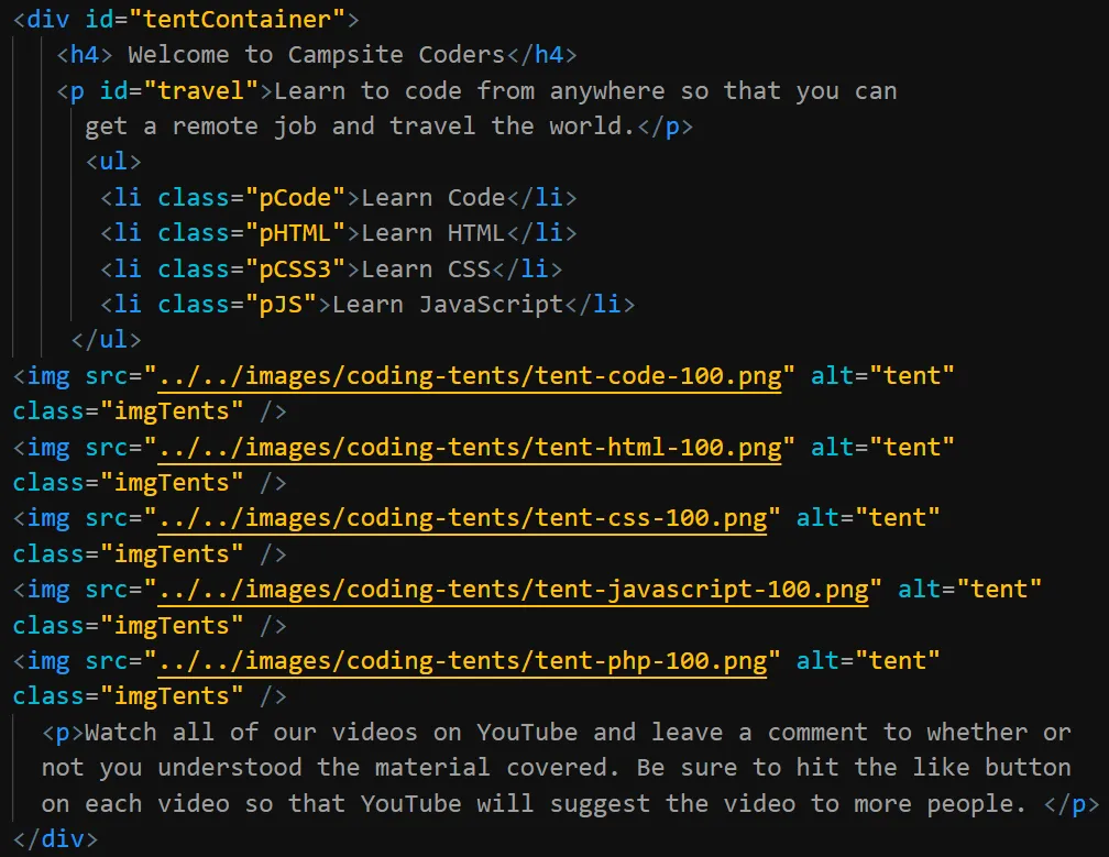 html code with class names