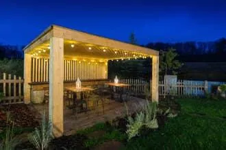 Custom wood gazebo on outdoor patio