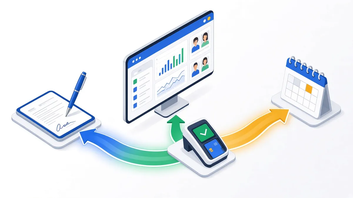 GoHighLevel client onboarding automation linking a signed contract, a paid invoice and a booked first appointment, by Pixelgram Brisbane