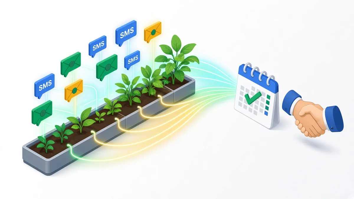 GoHighLevel lead nurturing workflow moving leads from not ready to sales ready with email and SMS touchpoints, by Pixelgram Brisbane