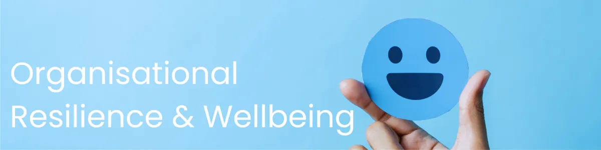 Graphic representing the Wellbeing pillar, showing balance, mental health, and employee support.