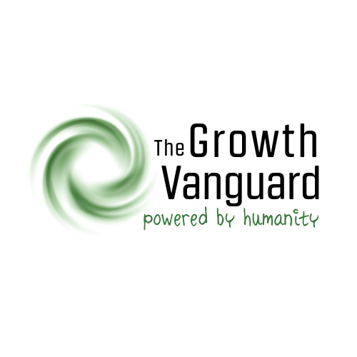 Green swirl with The Growth Vanguard Powered by Humanity