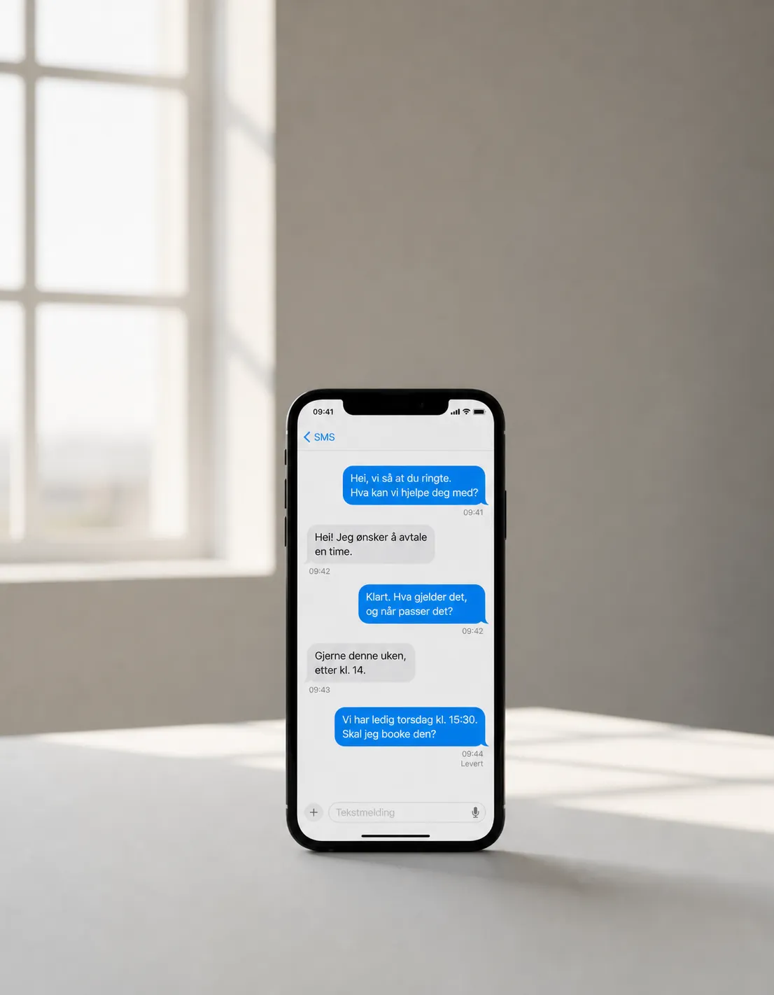 Eksempel på SMS-oppfølging ved tapt anrop på mobiltelefon