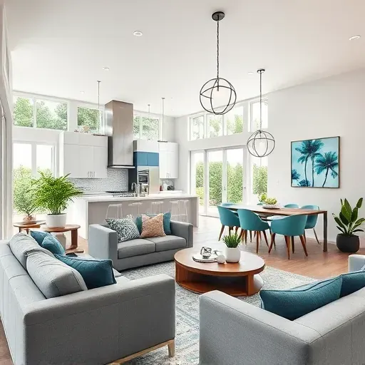 Whole-home remodel in West Palm Beach, showcasing a modern living space with coastal elegance and stylish furnishings.