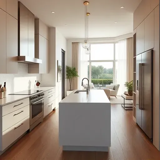 Remodeled Admirals Cove kitchen with minimalist cabinets, quartz counters, marble island, stainless appliances, and hardwood floors.