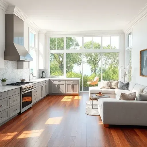 Modern West Palm Beach kitchen with marble countertops, stainless steel appliances, and elegant cabinetry in a bright setting.