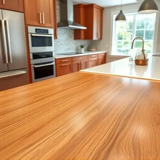 Detailed wooden kitchen cabinet with glossy finish, natural wood grain, modern design, and sleek surroundings in Jupiter, FL.