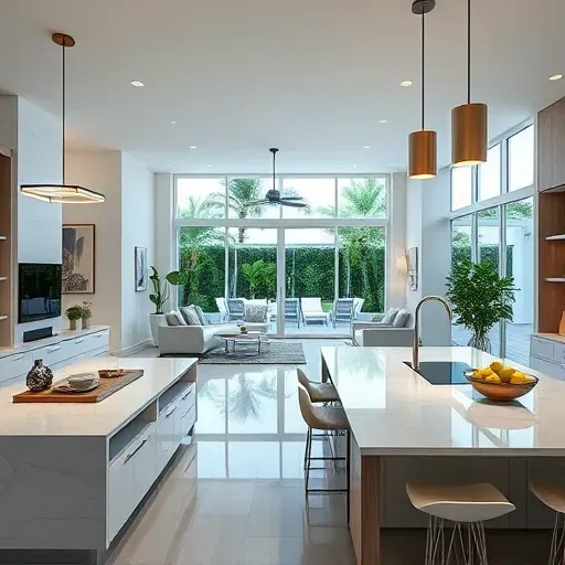 Open-plan living area in Lake Worth, FL, blends modern and coastal design with natural light, serene palettes, and chic decor.