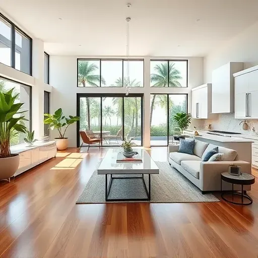 Elegant Boca Raton whole-home remodel featuring an open-concept living area, stylish kitchen, and tropical landscaping.