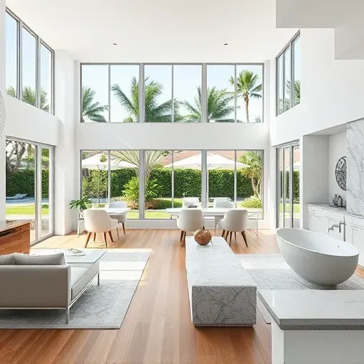 Whole-home remodeling in South Palm Beach, FL, blending modern and coastal design with elegant furnishings and lush views.