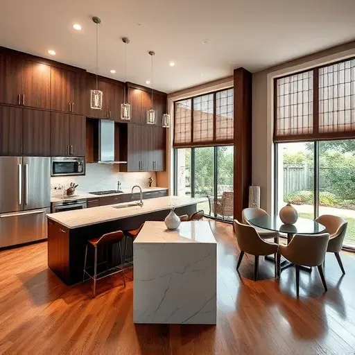 Whole-home remodeling in Old Palm, FL features a modern kitchen with dark cabinetry, light marble countertops, and elegant decor.