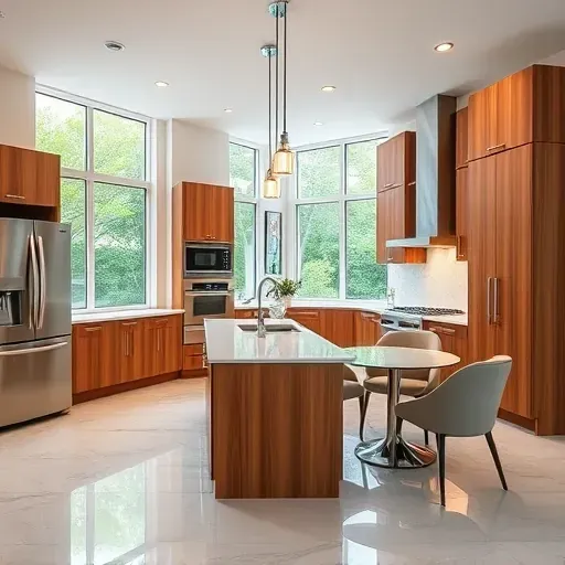 Modern Abacoa kitchen with sleek cabinetry, stainless appliances, quartz island, large windows, and cozy breakfast nook.