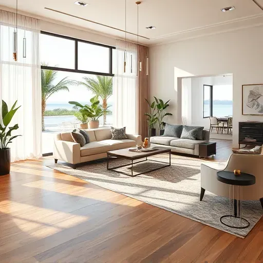 Elegant Jupiter, FL interior featuring modern decor, lush views, polished hardwood floors, and sophisticated lighting.