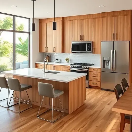 Recently remodeled Jupiter, FL kitchen featuring modern cabinetry, quartz countertops, and farmhouse sink, bathed in natural light.