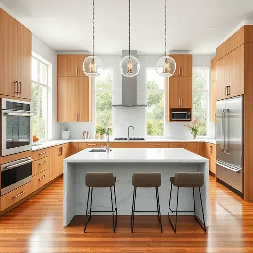 Beautiful renovated Tequesta, FL kitchen with quartz countertops, stainless appliances, warm wood cabinetry, and bright natural light.