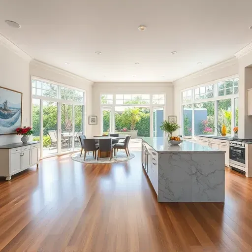 Elegant modern living space in Palm Beach Gardens, featuring an open floor plan, sleek hardwood floors, and coastal decor.